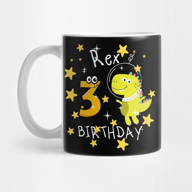 Kids 3 Year Old 3rd Birthday Boy T Rex Dinosaur Space by Johner_Clerk_Design